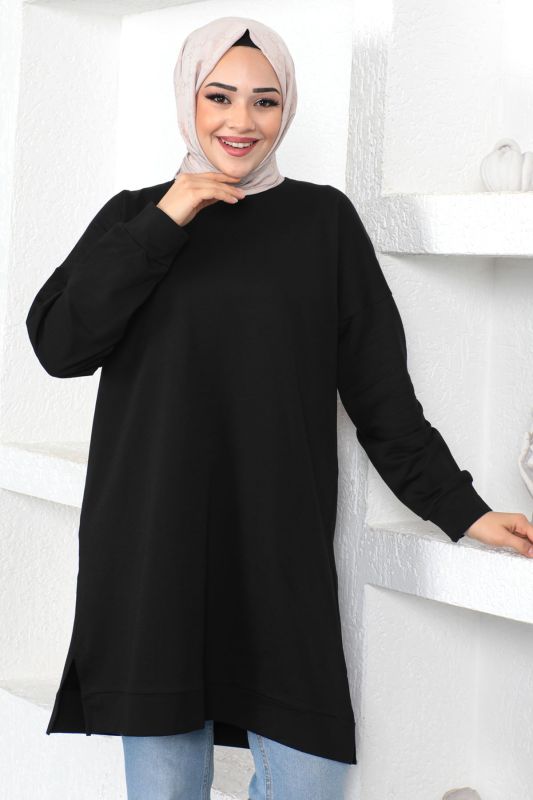 Bisiklet Yaka Sweatshirt TSD230376 Siyah - 1