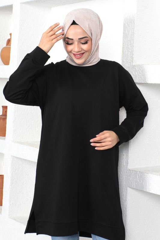 Bisiklet Yaka Sweatshirt TSD230376 Siyah - 3