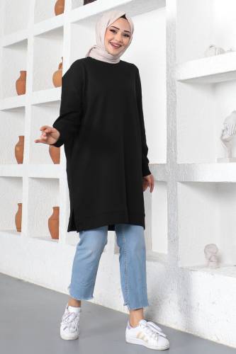 Bisiklet Yaka Sweatshirt TSD230376 Siyah - 4