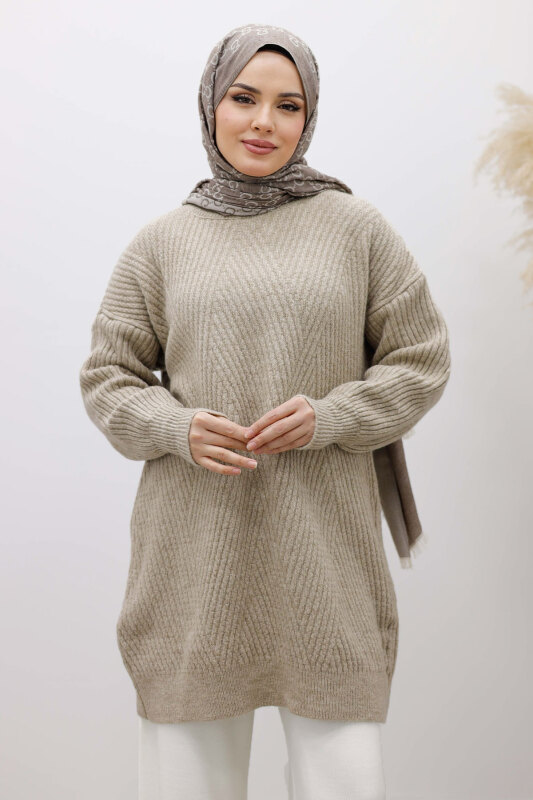 Bisiklet Yaka Triko Kazak TSD260112 Vizon - 2