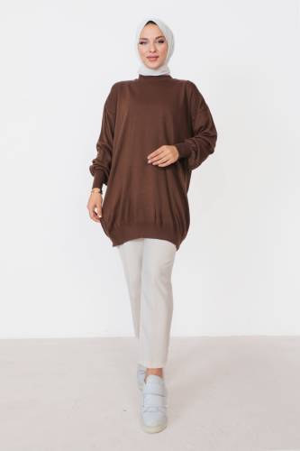 Bisiklet Yaka Triko Tunik TSD230216 Kahverengi 