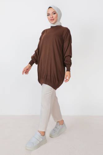 Bisiklet Yaka Triko Tunik TSD230216 Kahverengi - 4