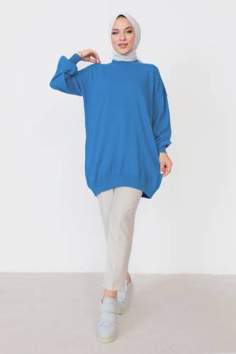 Bisiklet Yaka Triko Tunik TSD230216 Mavi 