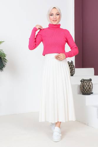 Boğazlı Triko Bluz TSD230723 Pembe - Tesettür Dünyası (1)
