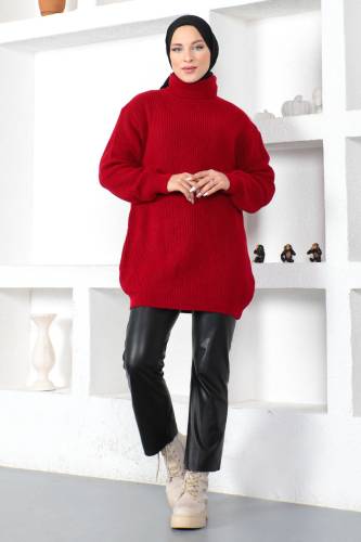 Boğazlı Triko Tunik TSD230213 Bordo 