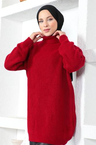 Boğazlı Triko Tunik TSD230213 Bordo - Tesettür Dünyası (1)