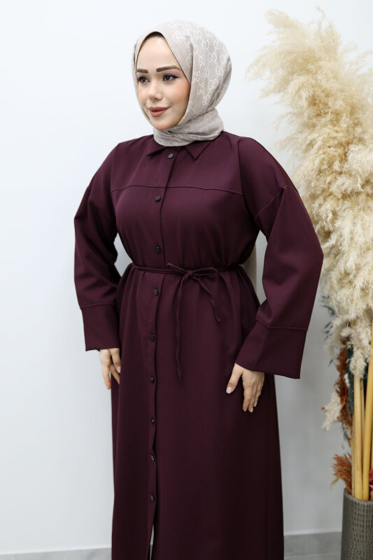 Boydan Düğmeli Beli Bağlamalı Tunik TSD260152 Bordo - TESETTÜR DÜNYASI (1)
