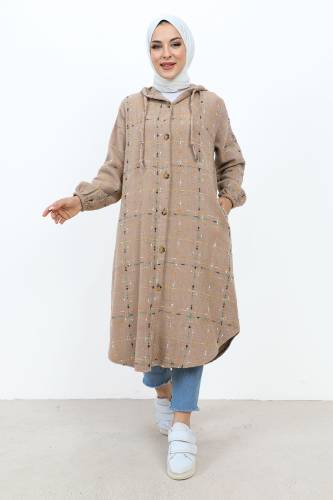 Boydan Düğmeli Cepli Şanel Tunik TSD231108 Camel 
