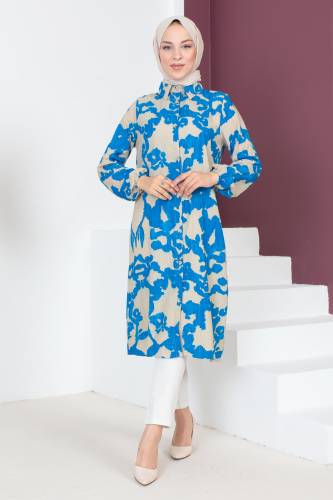 Boydan Düğmeli Tunik TSD230707 Mavi 