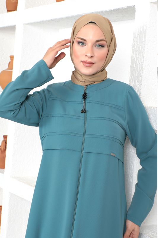 Boydan Fermuarlı Tesettür Ferace TSD230341 Mint Yeşili - 2