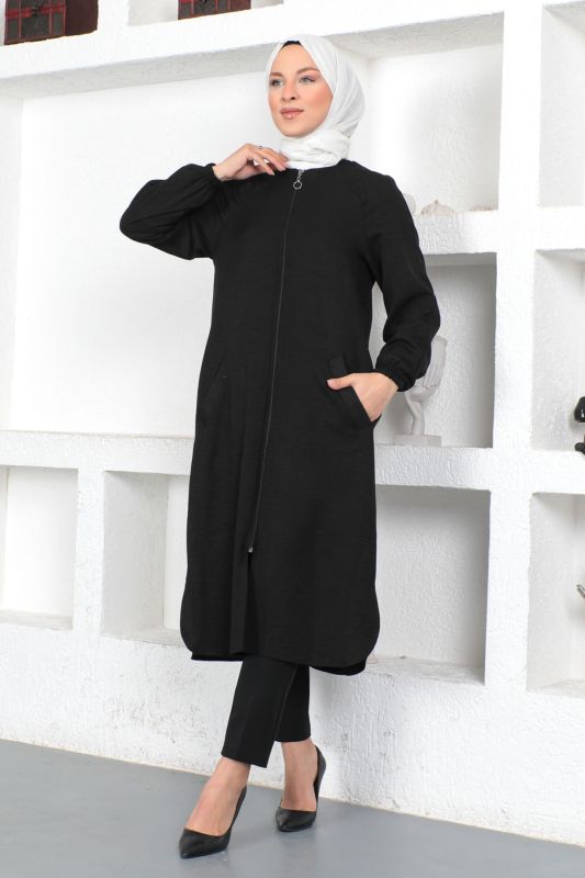 Boydan Fermuarlı Yazlık Kap TSD230374 Siyah - 3