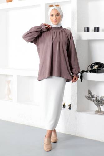 Boyunu Gipe Lastikli Bluz TSD221205 Lila 