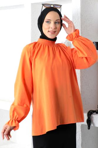 Boyunu Gipe Lastikli Bluz TSD221205 Turuncu 