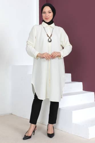 Büyük Beden Kolyeli Tunik TSD230509 Ekru 