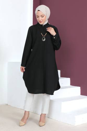Büyük Beden Kolyeli Tunik TSD230509 Siyah 