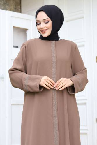 Büyük Beden Önü Nakışlı Tesettür Ferace TSD240245 - 2