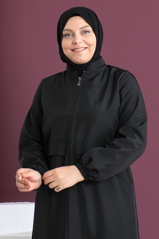 Büyük Beden Pat Detaylı Trençkot TSD230505 Siyah - 2