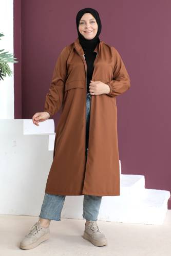 Büyük Beden Pat Detaylı Trençkot TSD230505 Tarçın 