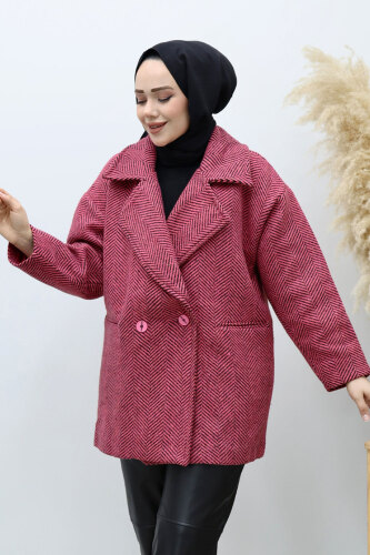 Cepli Balıksırtı Desenli Kaban TSD260129 Pembe - TESETTÜR DÜNYASI (1)