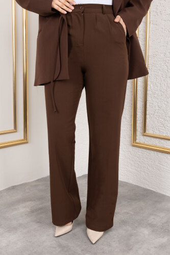 Beli Lastikli Palazzo Pantolon TSD250176 Kahverengi 