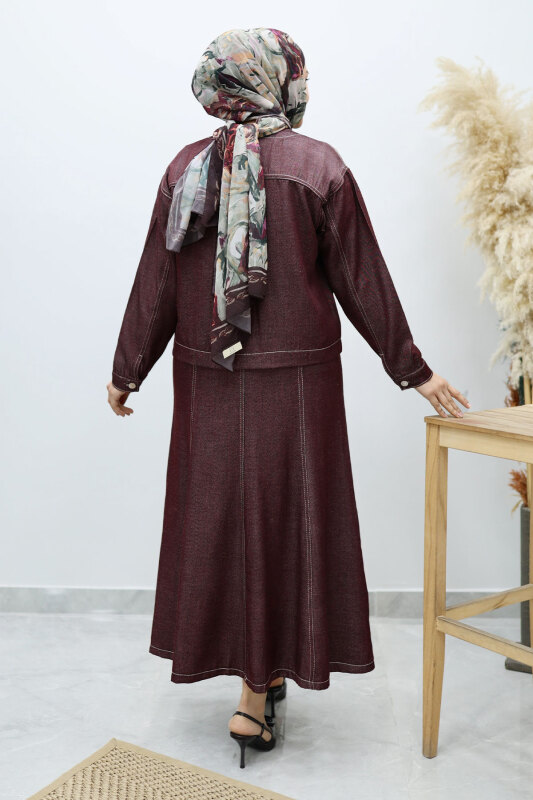 Cepli Denim Detaylı Denim Takım TSD260138 Bordo - 6
