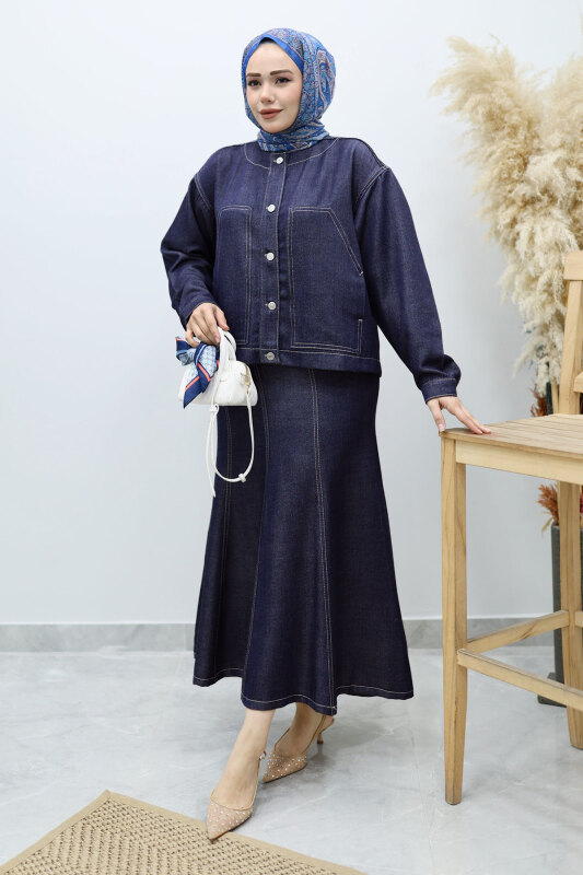 Cepli Denim Detaylı Denim Takım TSD260138 Koyu Mavi - 1