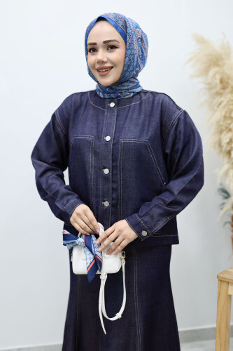 Cepli Denim Detaylı Denim Takım TSD260138 Koyu Mavi - TESETTÜR DÜNYASI (1)