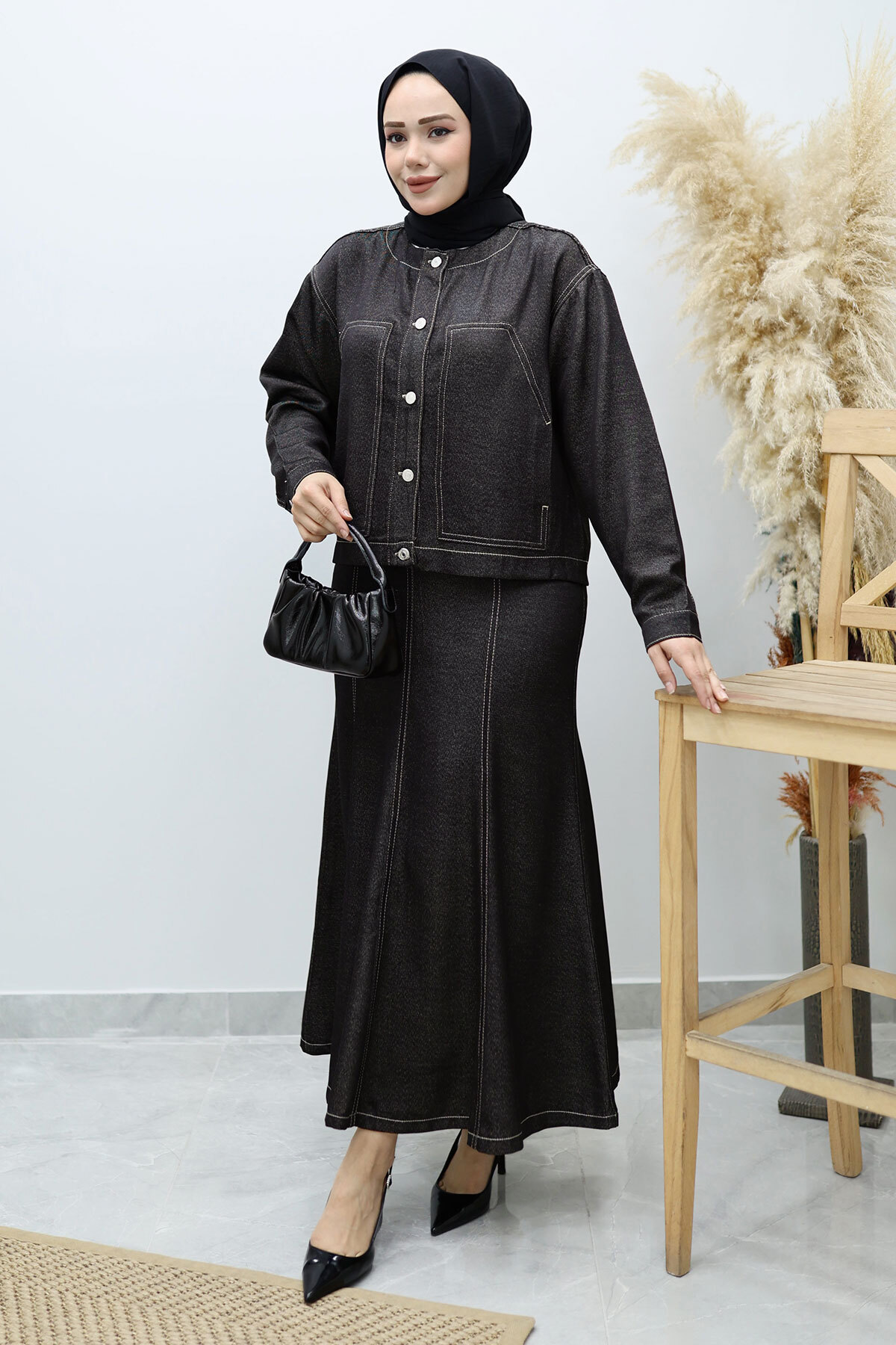 Cepli Denim Detaylı Denim Takım TSD260138 Siyah