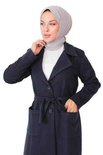 Cepli Kaşe Kaban TSD230815 Lacivert - Tesettür Dünyası (1)