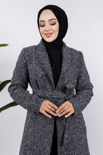 Cepli Kruvaze Yaka Kaban TSD240938 Antrasit - Tesettür Dünyası (1)