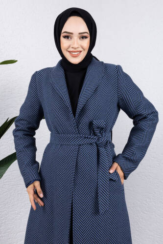 Cepli Kruvaze Yaka Kaban TSD240938 Lacivert - Tesettür Dünyası (1)
