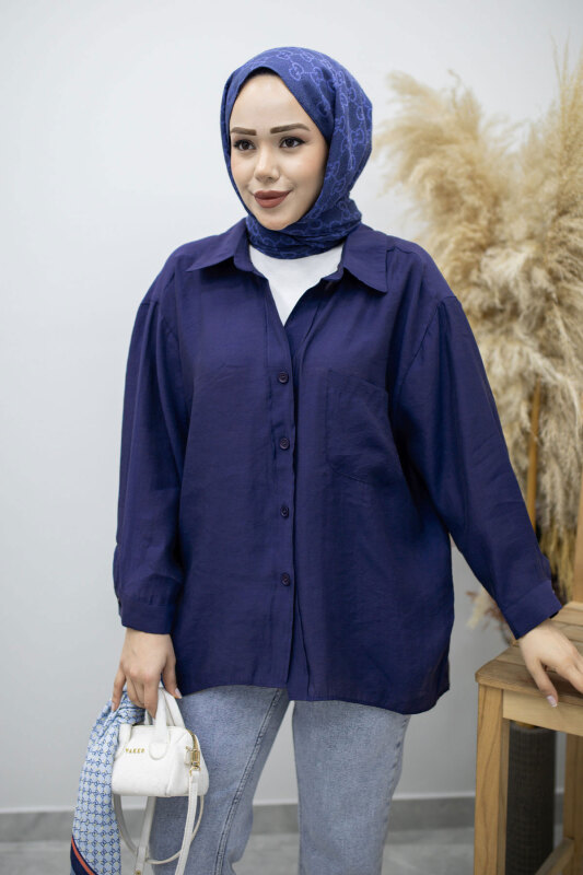 Cepli Oversize Gömlek TSD260167 İndigo - TESETTÜR DÜNYASI (1)