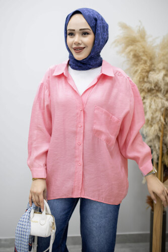 Cepli Oversize Gömlek TSD260167 Pembe - TESETTÜR DÜNYASI (1)