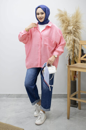 Cepli Oversize Gömlek TSD260167 Pembe 