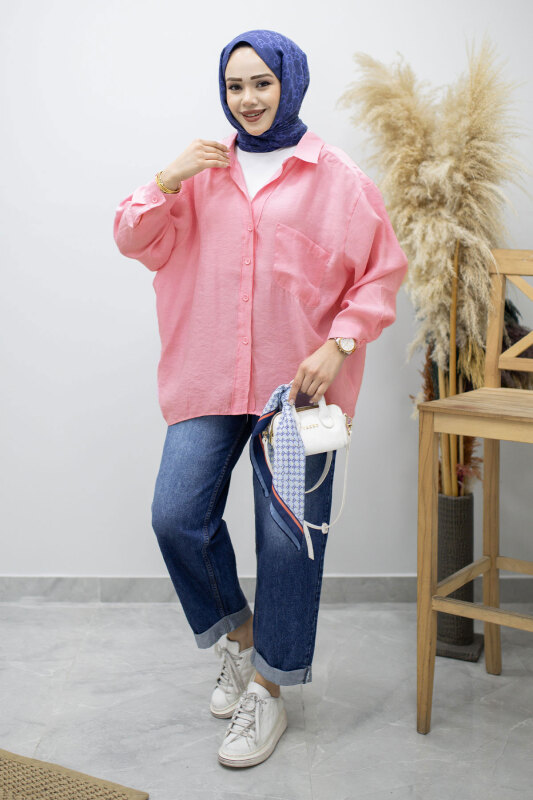 Cepli Oversize Gömlek TSD260167 Pembe - 1