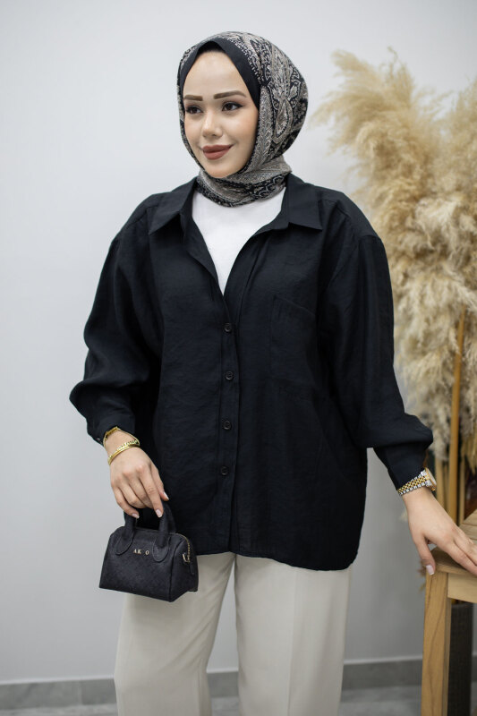 Cepli Oversize Gömlek TSD260167 Siyah - 2