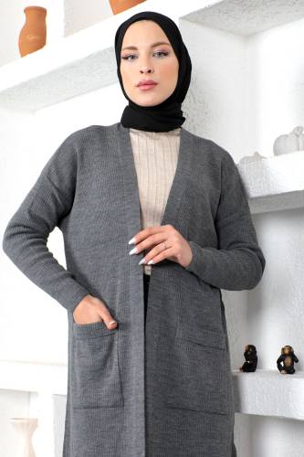 Cepli Triko Hırka TSD230215 Füme - Tesettür Dünyası (1)