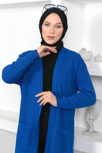 Cepli Triko Hırka TSD230215 Saks Mavisi - Tesettür Dünyası (1)