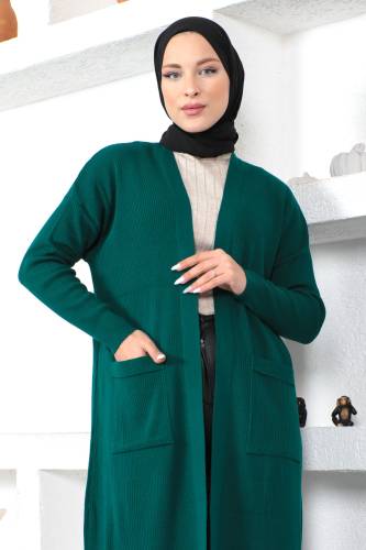 Cepli Triko Hırka TSD230215 Zümrüt Yeşili - Tesettür Dünyası (1)