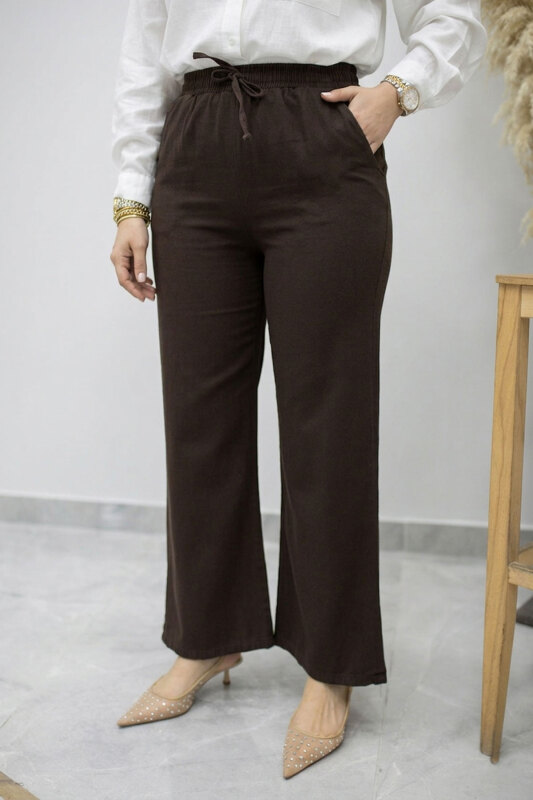 Cepli Yüksek Bel Pantolon TSD260157 Kahverengi - 1