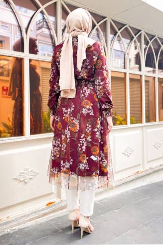 Çiçek Desen Tül Tunik TSD220809 Bordo - 4