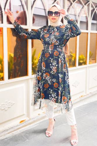 Çiçek Desen Tül Tunik TSD220809 Siyah 