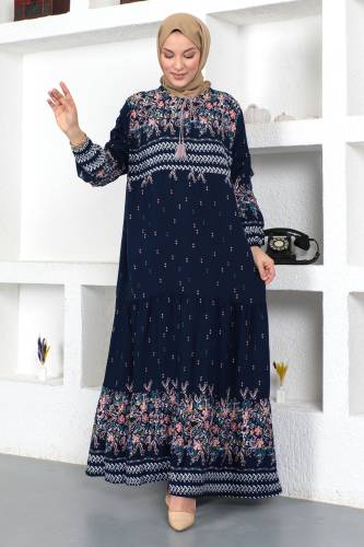Çiçek Desenli Elbise TSD230406 Lacivert 