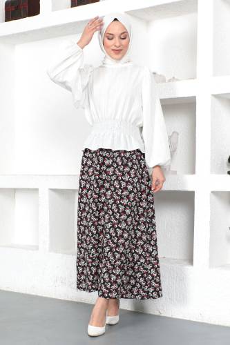 Çiçek Desenli Etek TSD230378 Siyah - Tesettür Dünyası (1)