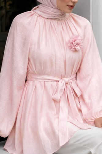 Çiçek Detaylı Balon Kol Tunik TSD260264 Pembe - 3
