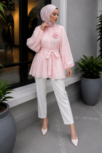 Çiçek Detaylı Balon Kol Tunik TSD260264 Pembe - 4