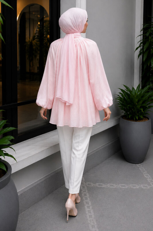 Çiçek Detaylı Balon Kol Tunik TSD260264 Pembe - 6