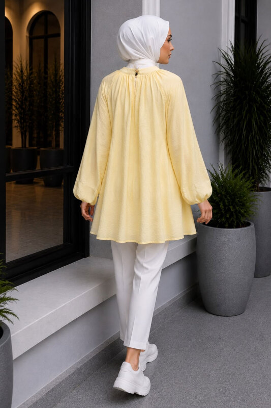 Çiçek Detaylı Balon Kol Tunik TSD260264 Sarı - 6