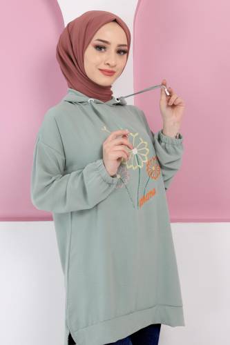 Çiçek İşlemeli Tunik TSD220414 Mint Yeşili - Tesettür Dünyası (1)