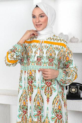 Çiçekli Elbise TSD230408 Sarı - Tesettür Dünyası (1)